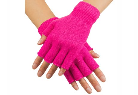 Pair of fingerless gloves in neon UV pink color