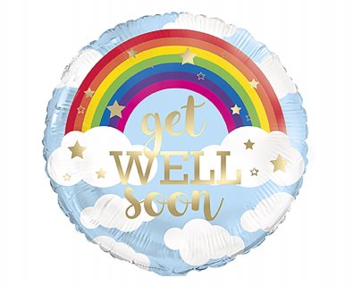 Get well soon with rainbow foil balloon 45cm