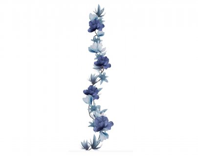 Garland with artificial flowers and leaves in purple-grey color