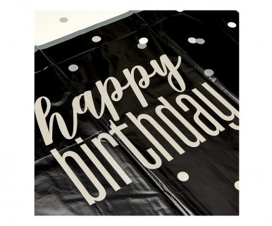 Glitz Happy Birthday black tablecover for a birthday theme party