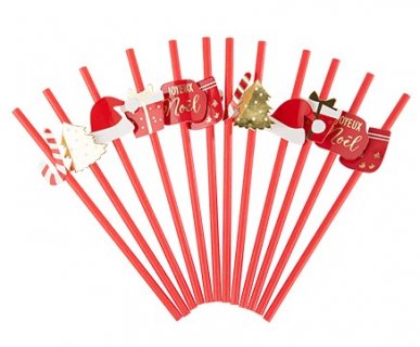 Sweet Christmas red paper straws 12pcs
