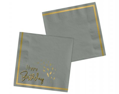 Golden dawn χαρτοπετσέτες σε γκρι χρώμα με τύπωμα Happy Birthday 20τμχ