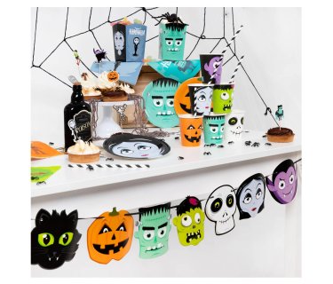 Decorative paper garland with the Halloween monsters for party decoration