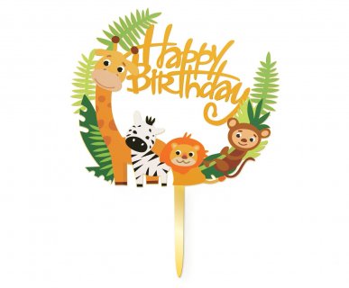Happy Birthday Ζωάκια της Ζούγκλας διακόσμηση για την τούρτα γενεθλίων
