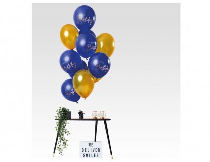 Latex balloons in blue and gold color for a birthday party theme decoration