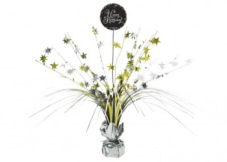 Happy Birthday gold and silver spray centerpiece for table decoration