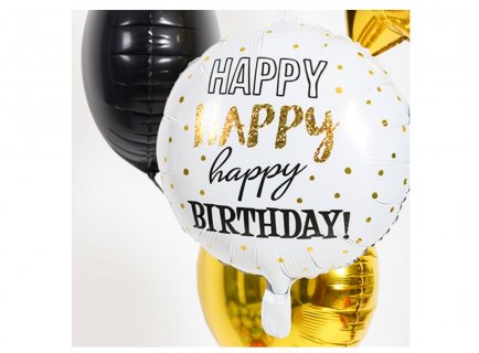 Foil μπαλόνι με τύπωμα Happy Birthday και χρυσά πουά για πάρτυ γενεθλίων