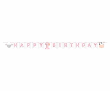 Ζωάκια της Φάρμας Ροζ Γιρλάντα για Γενέθλια (2,4μ)