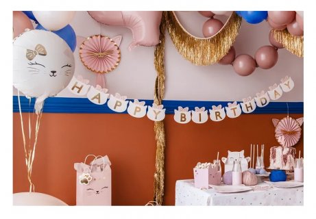 Pink garland for a Cat birthday party theme decoration