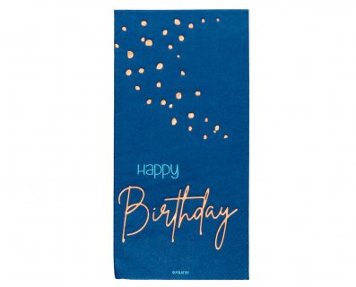 Happy Birthday μπλε μακρόστενες χαρτοπετσέτες με χρυσοτυπία 10τμχ