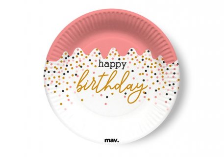 Happy Birthday rose confetti small paper plates 8pcs