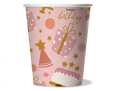 Happy Birthday Rose Confetti χάρτινα ποτήρια 8τμχ