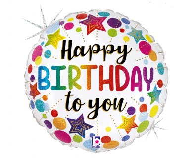 Happy Birthday to You πολύχρωμα αστέρια και πουά foil μπαλόνι 46εκ