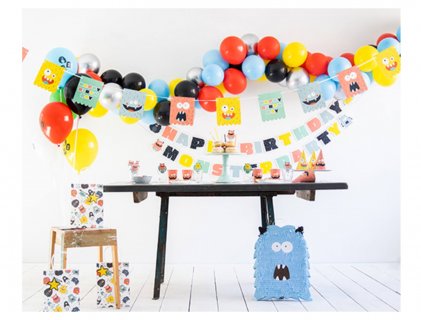 Happy birthday flag bunting for a birthday party decoration with Monsters theme