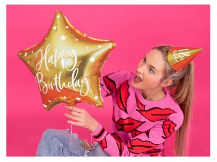 Χρυσό foil μπαλόνι αστέρι με άσπρα γράμματα Happy Birthday