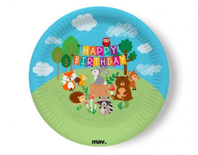 Happy Birthday woodland large paper plates 8pcs