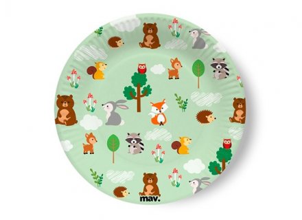 Happy Birthday ζωάκια του δάσους μικρά χάρτινα πιάτα 8τμχ