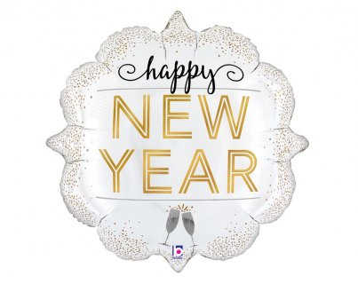 Happy New Year λευκό foil μπαλόνι για την Πρωτοχρονιά 61εκ
