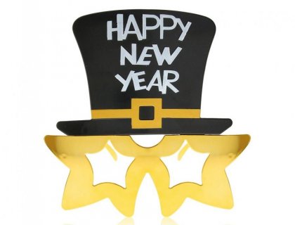 Happy New Year plastic glasses in gold and black