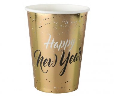Happy New Year χρυσά χάρτινα ποτήρια για την Πρωτοχρονιά 10τμχ
