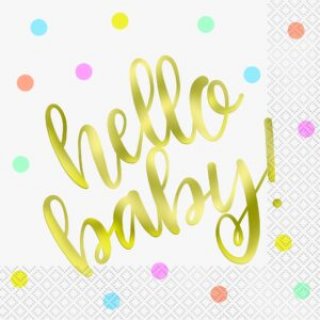 Hello Baby Gold Foiled Luncheon Napkins (16pcs)