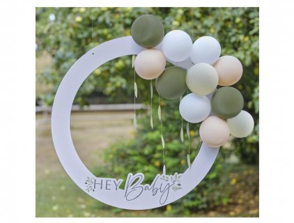 Διακοσμητικό κρεμαστό πλαίσιο για baby shower με λάτεξ μπαλόνια και χάρτινα πράσινα φύλλα