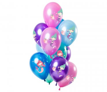 Λάτεξ μπαλόνια με πολύχρωμο τύπωμα την γοργόνα και την φαλαινίτσα μονόκερο