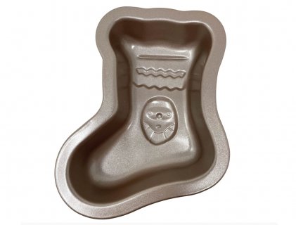 Mini metallic cake mold in the shape of a Christmas stocking