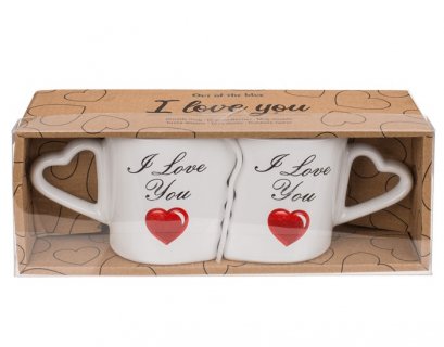 Gift set with mugs in white color with I Love You design for Valentine's day