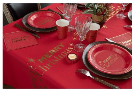 Fabric red color tablecover for Christmas with gold foiled details