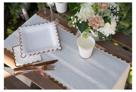 Decorative fabric cotton runner for table decoration with rose gold metallic details