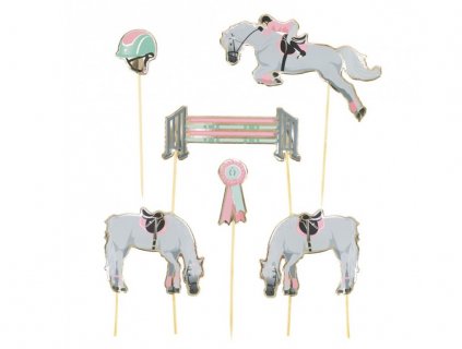 Horse riding with gold foiled details cake toppers 6pcs