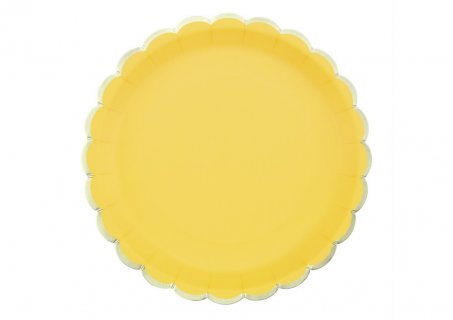 Μέγαλα χάρτινα πιάτα σε κίτρινο χρώμα με περίγραμμα χρυσοτυπίας 8τμχ