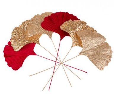 Red and gold ginkgo leaves 6pcs