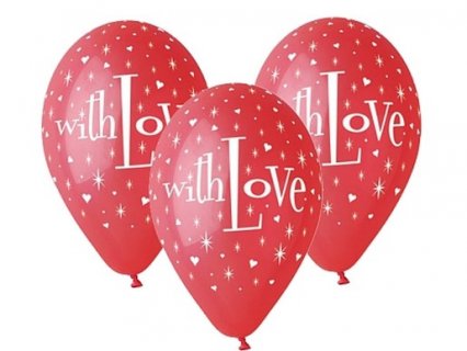 Κόκκινα Λάτεξ Μπαλόνια με Τύπωμα With Love και Καρδούλες (5τμχ)