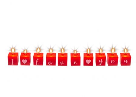 Red decorative square candles with I Love You letters