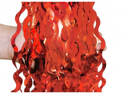 Decorative red foil curtain with wavy shape