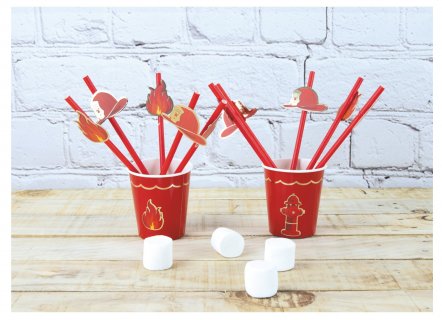 Red fire department paper straws