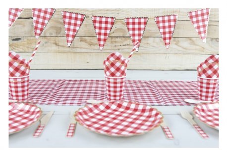 Fabric cotton runner in red gingham design for the table decoration