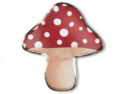 Red mushroom with gold foiled details shaped paper plates 8pcs