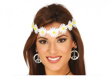 Headband in white and yellow color with diasy flowers