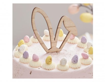 Cake topper with the bunny wooden ears for a bunny or and Easter theme party