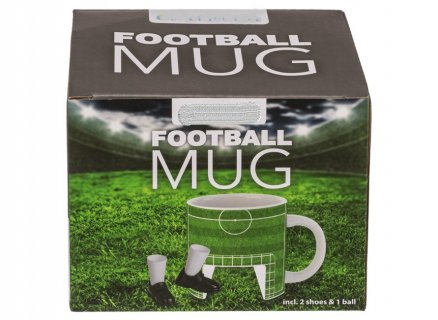 Football mug with shoes and ball in a gift box