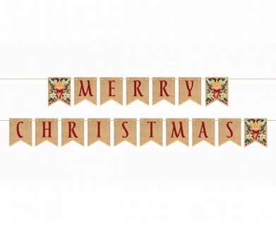Kraft garland with red Merry Christmas letters 250cm