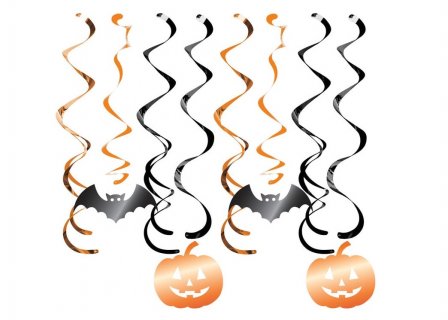 Hanging swirl decorations with pumpkins and bats 8pcs