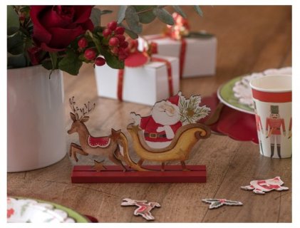 Wooden centerpiece table decoartiopn with Santa and his sleigh