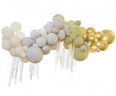 Olive green, cream, grey and gold latex balloon garland