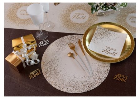 Round shaped cardboard placemates in white color with gold foiled print 6pcs