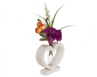 White MDF heart with glass tube for gift of table decoration