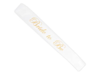 White sash with gold Bride to Be print